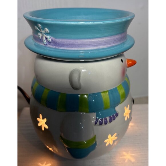 Partylite Scent Glow Snowman Ceramic Electric Wax Warmer Light-Up Stars 7" Tall - Picture 2 of 16